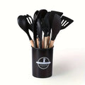 12pcs Non-Stick Silicone Kitchen Utensil Set with Wooden Handles