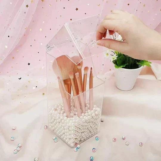 Transparent Brush Holder With Pearls