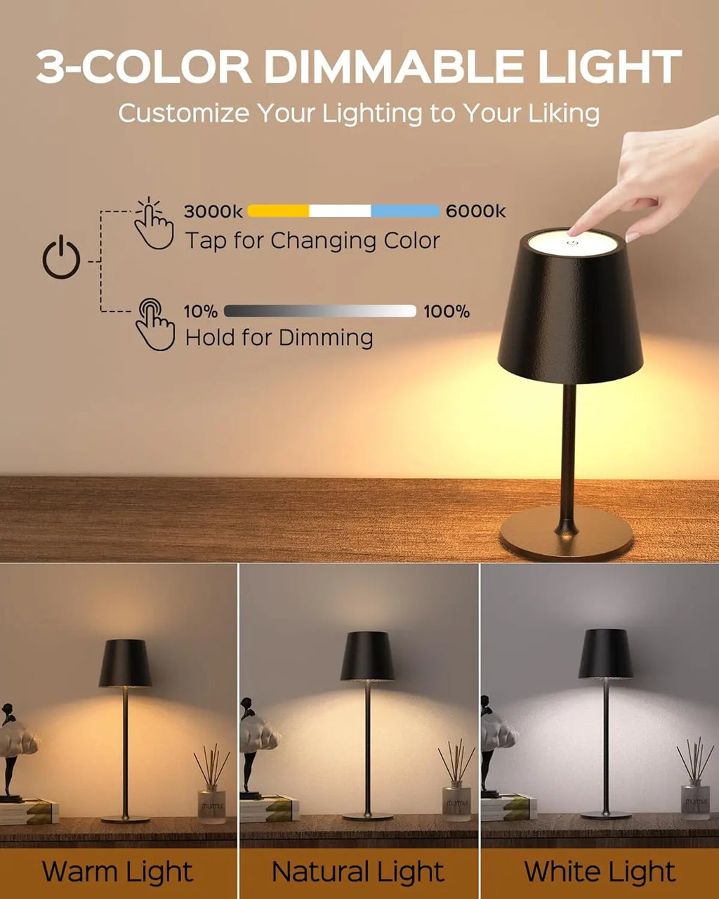 Rechargeable Touch LED Desk Lamp Black
