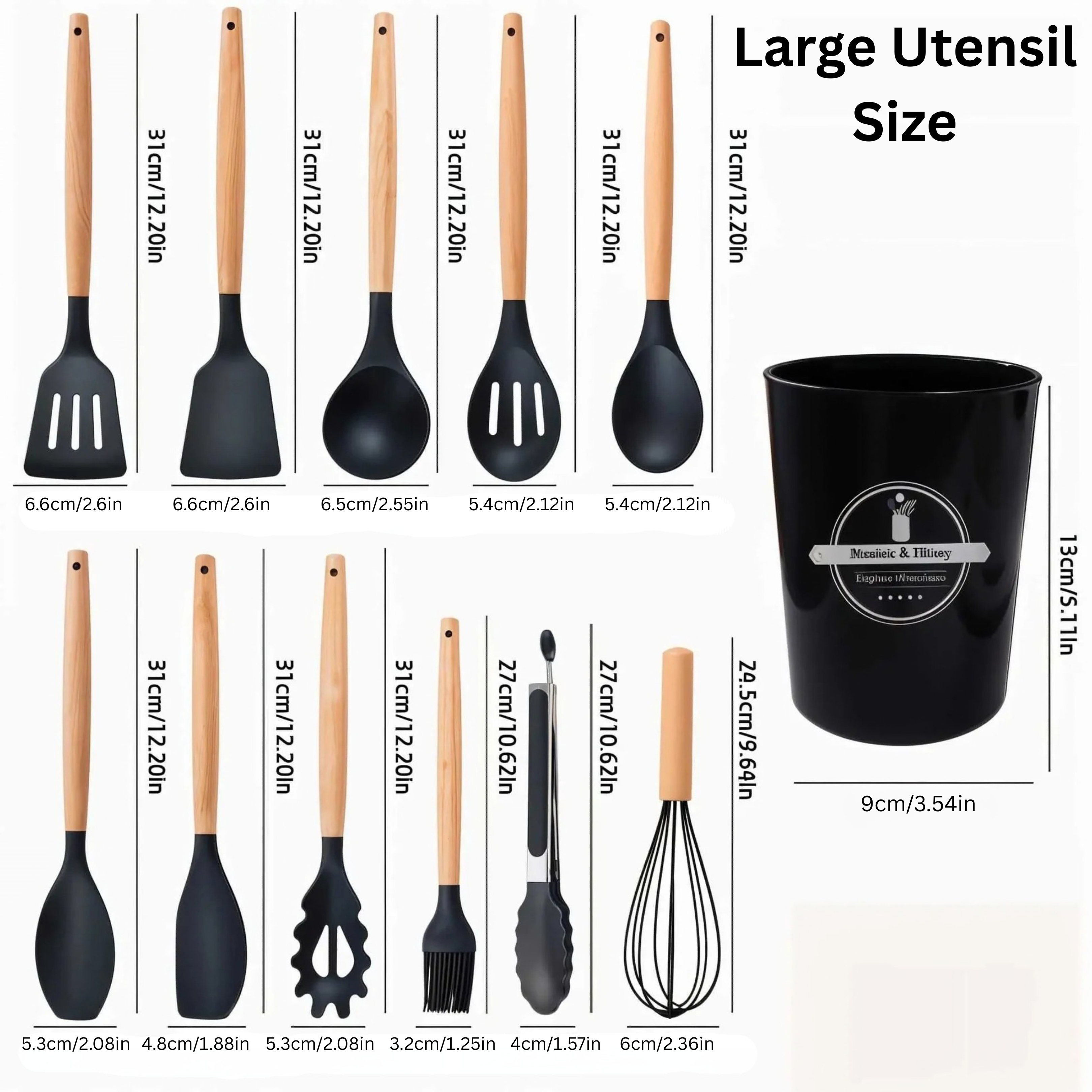 12pcs Non-Stick Silicone Kitchen Utensil Set with Wooden Handles