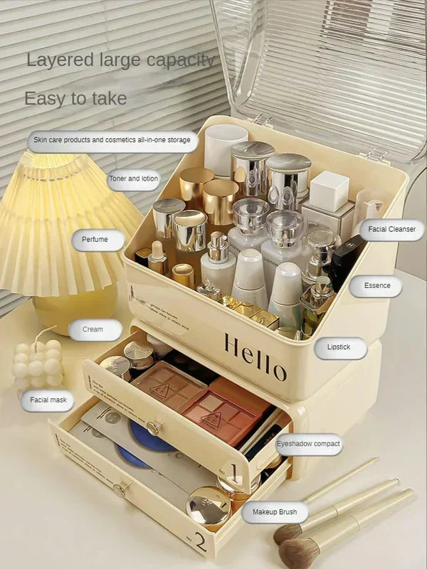 Stylish Cosmetic Organizer with Dual Shelves and Brush Holder