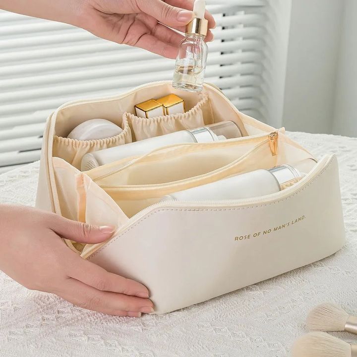 Large Capacity Leather Travel Cosmetic Bag